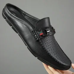 2024 New Summer Soft Sole Men's Slippers Genuine Leather Half Slippers for Men Casual Shoes Breathable Shoes Lightweight Sandals