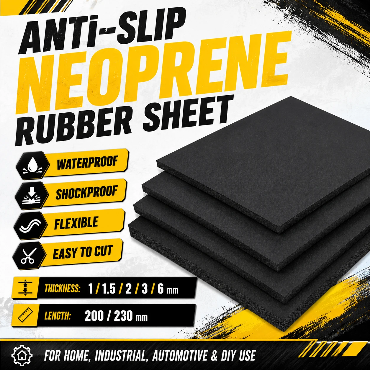 1-4pcs Neoprene Rubber Pad Sheet, Waterproof Anti-Slip Solids Rubber for DIY Gasket, Craft, Sealing, Cushion, Leveling Mat