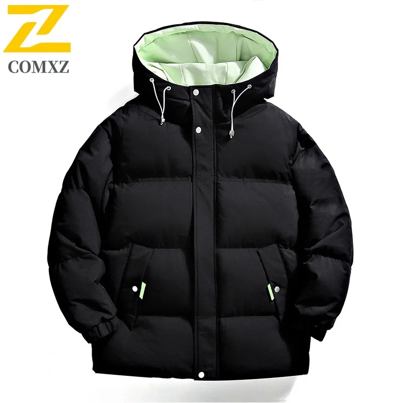 

COMXZ Classic Hooded Men Padded Jacket Outdoor Mountaineering Thickened Parka Casual Street Style Lightweight Winter Cotton Coat
