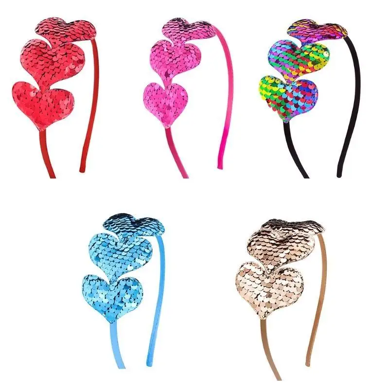 

652F Glitter Heart Headband Lovely Sequin Hairband Colorful Headwear Easter Halloween Cosplay Props Theme Hair Accessories