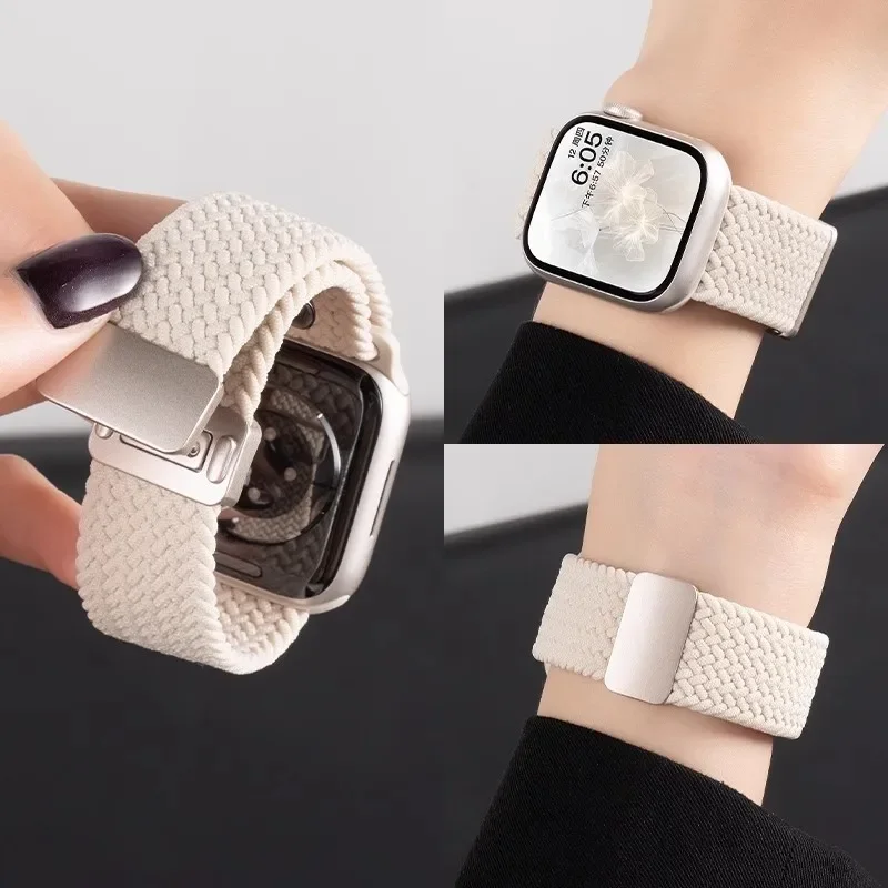 Braided Strap For Apple Watch band 40mm 44mm 42/46mm 49mm 45mm 38/41mm Magnetic buckle Bracelet Series 10 SE 9 8 7 6 5 4 Ultra 2