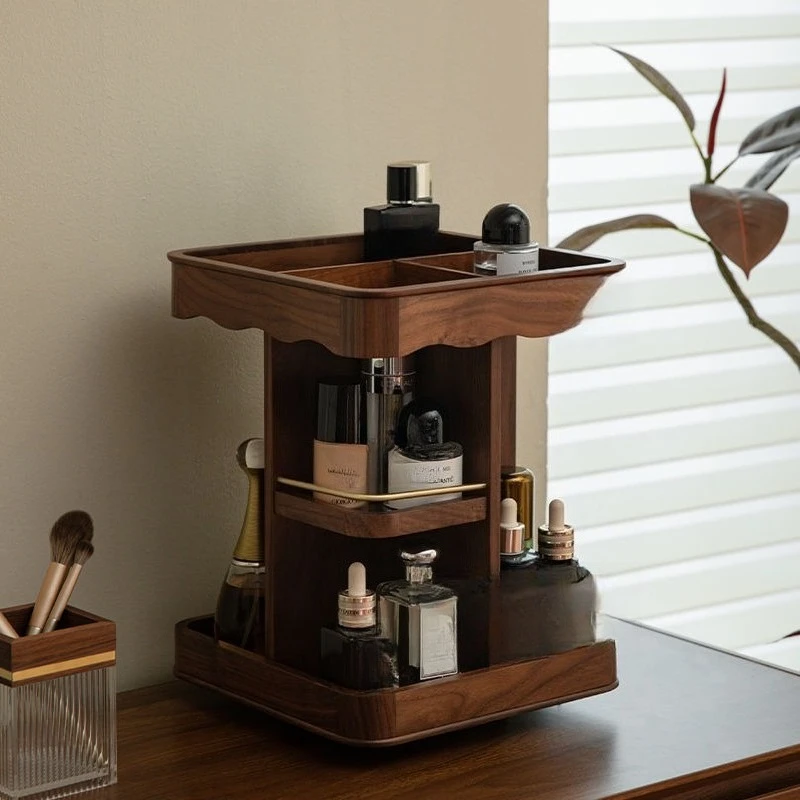 Cosmetics Storage Box Wooden Premium Rotating Skin Care Products Perfume Dresser Shelf Large Capacity