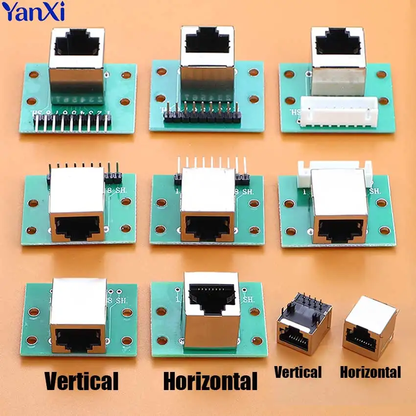 1pcs RJ45 Adapter Test Board 8Pin Bent & Straight Pin To XH2.54mm Modular Ethernet Network Port Terminal Circuit Board Connector