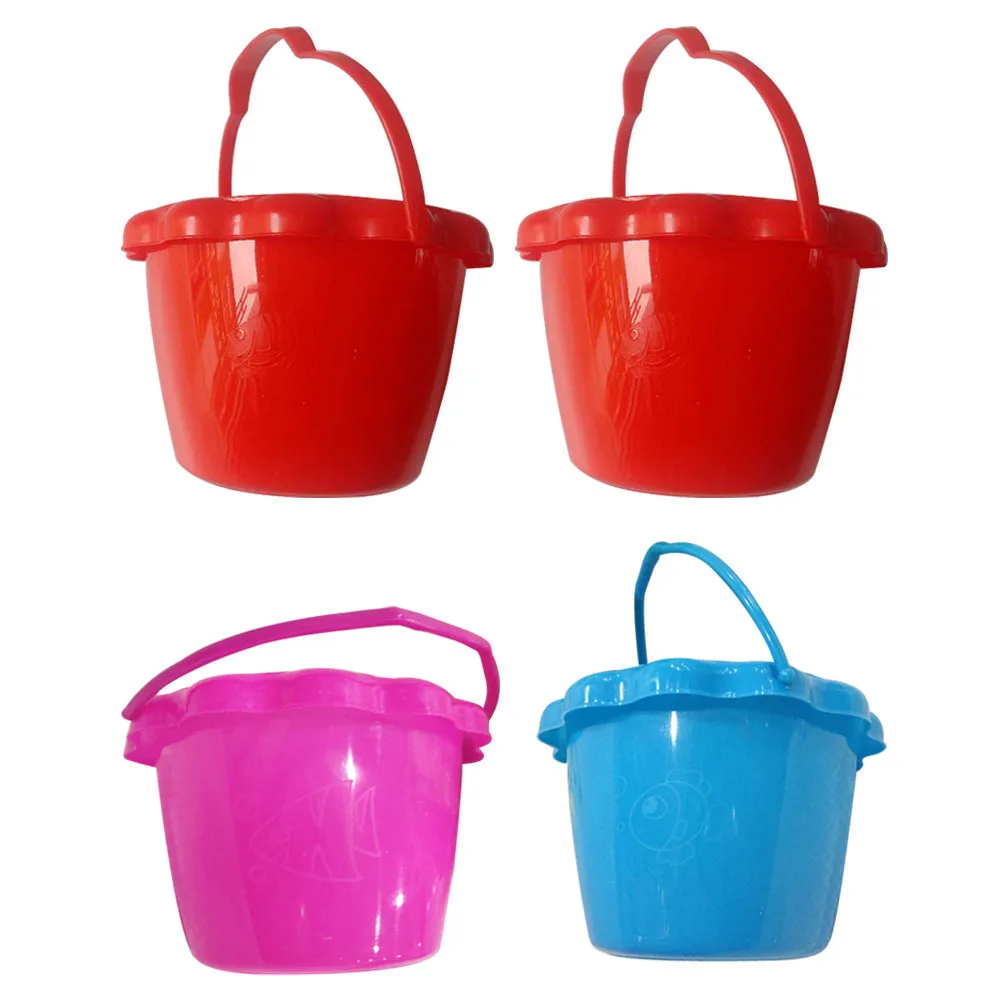 4 pcs Plastic Sand Buckets For Kids Durable Pp Material Smooth Handle Bright Colorful Design Play Sandbox Fishing