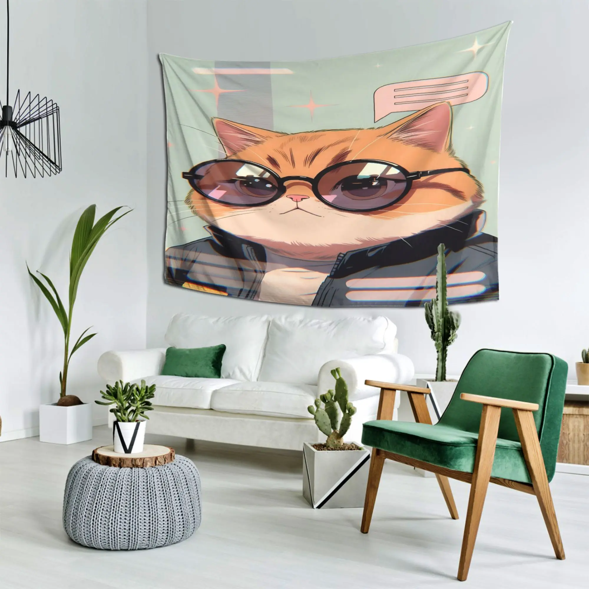 Cat-Eye Glasses Inspirational Print Tapestry All Season Fabric Wall Hanging Decor Indoor Outdoor Photo Prop For Wedding Birthday