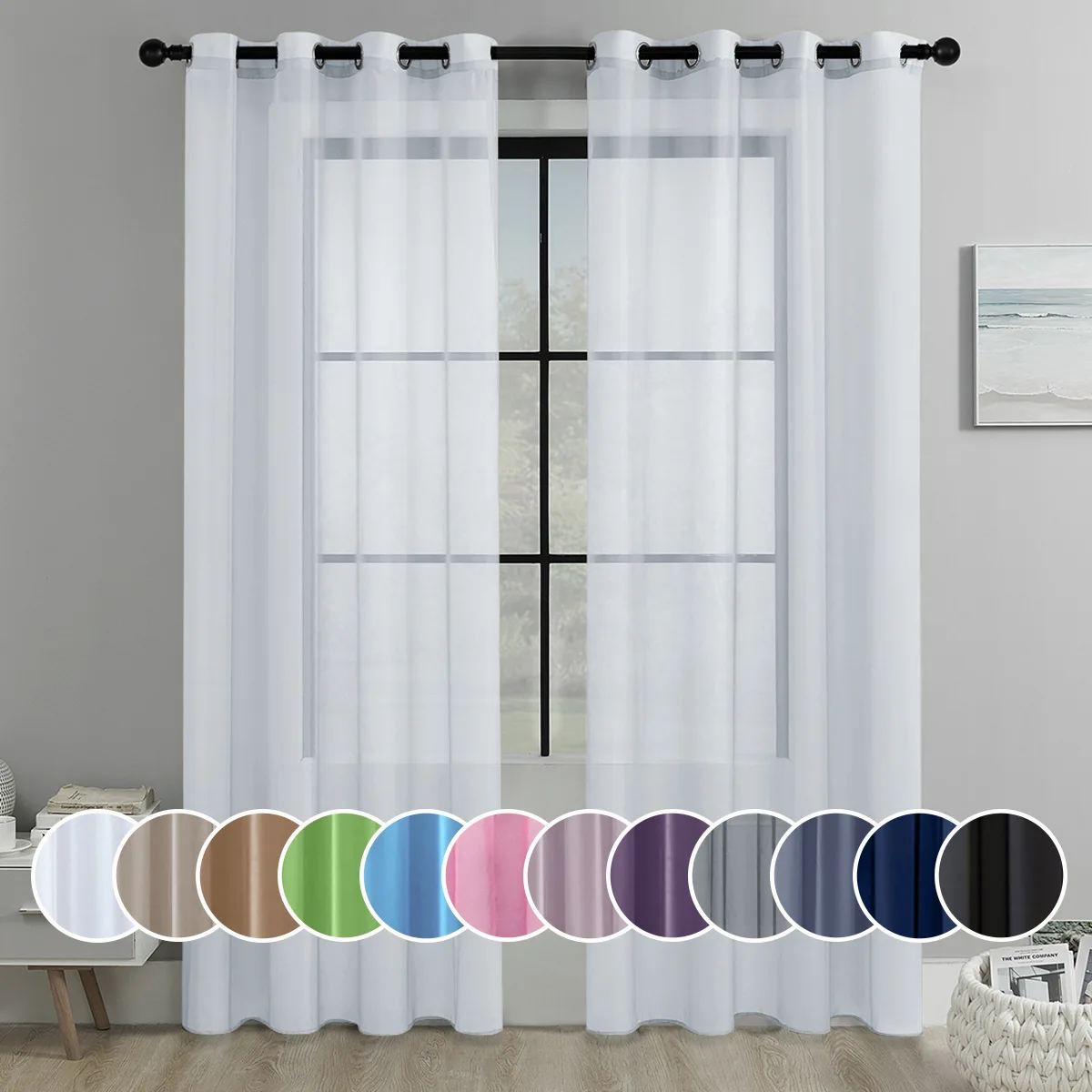 

Curtain Solid Sheer Grommet Top Window Curtains for Living Room Various Color Bedroom Decoration 2 Panels Modern Style Drapes