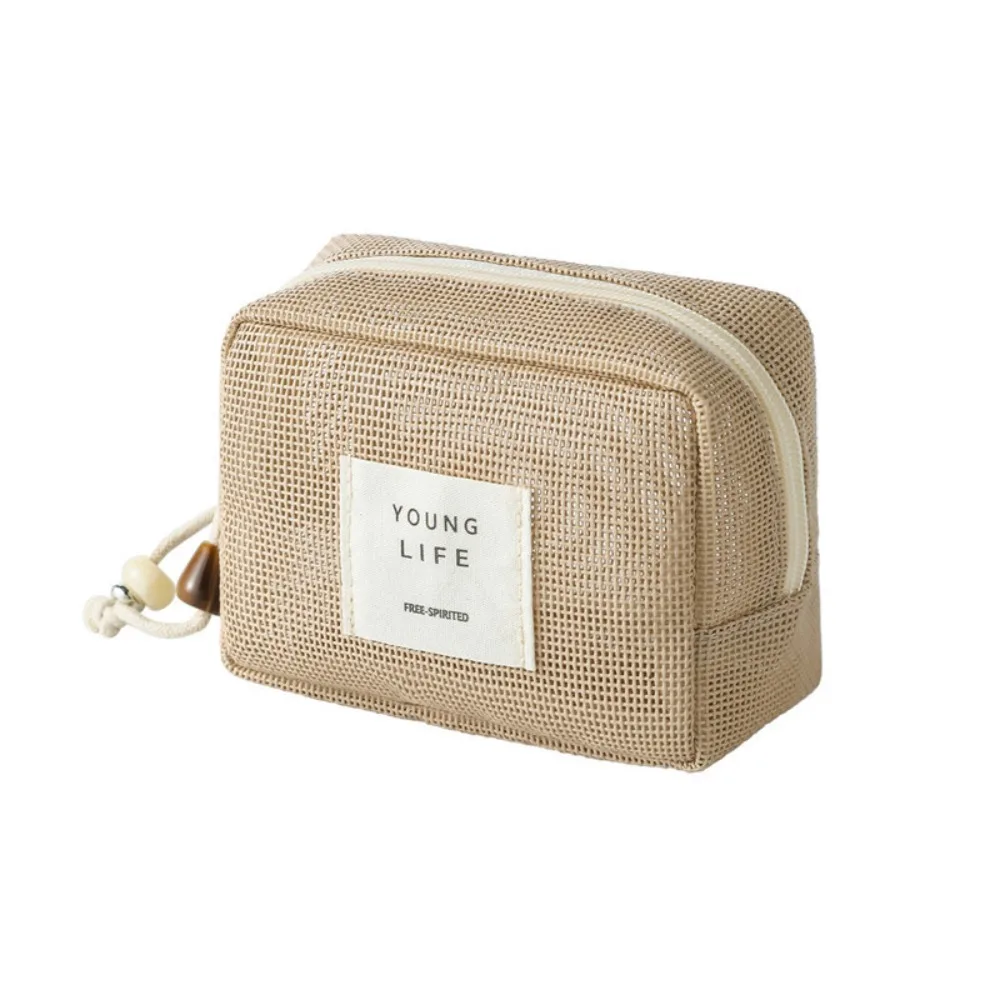 

Solid Color Mesh Makeup Bag Square Lightweight Transparent Mesh Cosmetic Bag Zipper Large Capacity Cosmetic Cases Bathroom