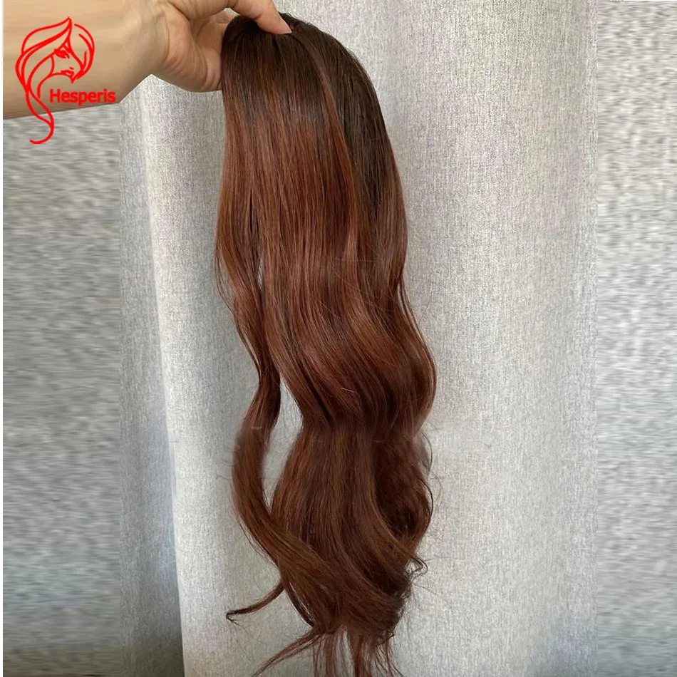 Hesperis Silk Base Human Hair Toppers 5*6 inches Ombre Dark Brown to Copper Brown Hairpieces with Thinning Crown Hair Toupee