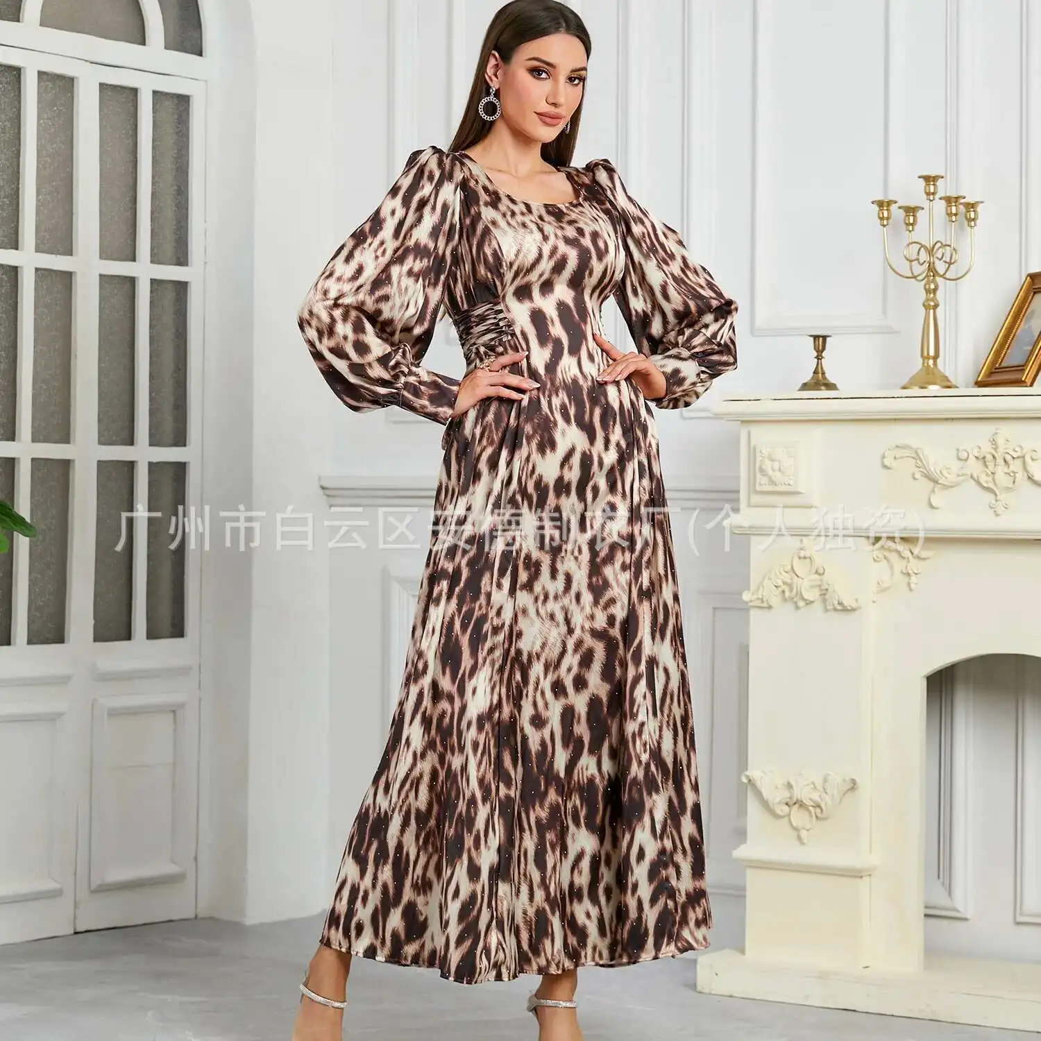 

New Women's Leopard Print Dress Jalabiya Long Skirt Musilin 2025 Muslim Long Dress Robe Abaya Ramadan Dubai Luxury Islam Elegant