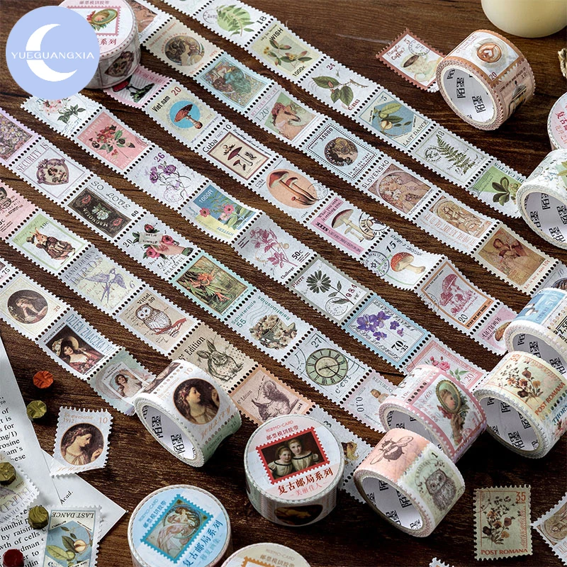 Styles Of Retro Postal Stamps Tape Plant Scrapbook DIY Hand Account Decoration Stickers Personalized Daily Decoration Tape