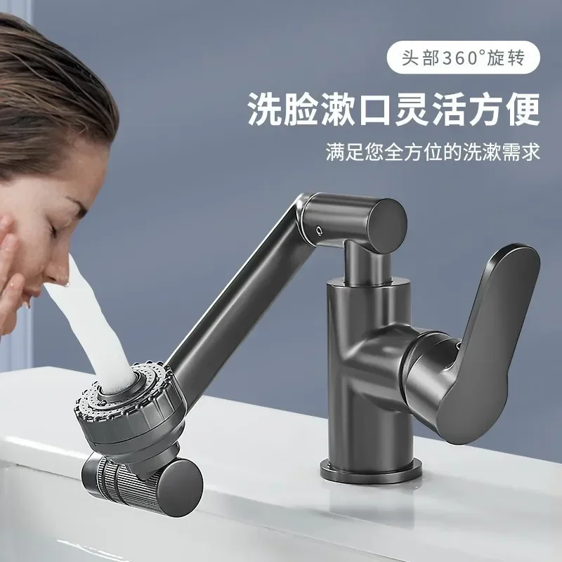 صنبور الحمام 1080 دوران بالوعة المطبخ صنبور الفولاذ المقاوم للصدأ صنبور الماء الساخن والبارد مع 2 طرق مياه الحنفية الفضة/أسود