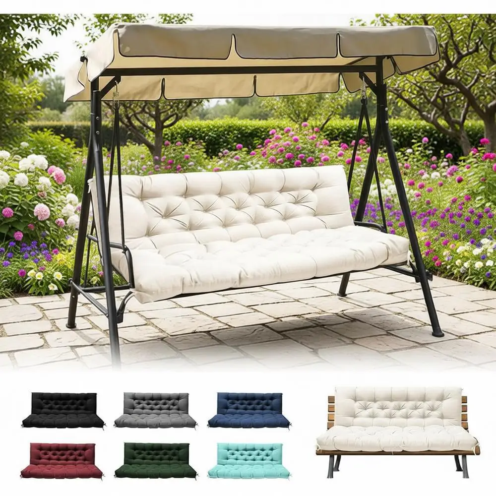 

2-3 Seater Cream Outdoor Swing Cushion, Waterproof, Thickened, 60x40 with Backrest