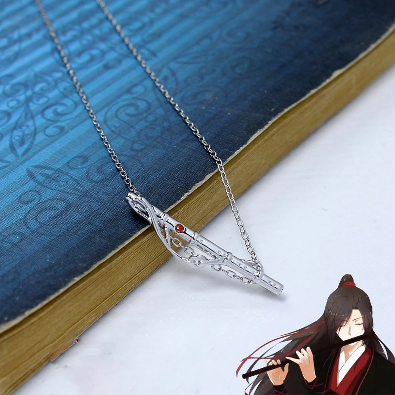 Anime Mo Dao Zu Shi Necklace Grandmaster Of Demonic Cultivation Cross Flute Pendant Necklace Fans Metal Props Cosplay Jewelry