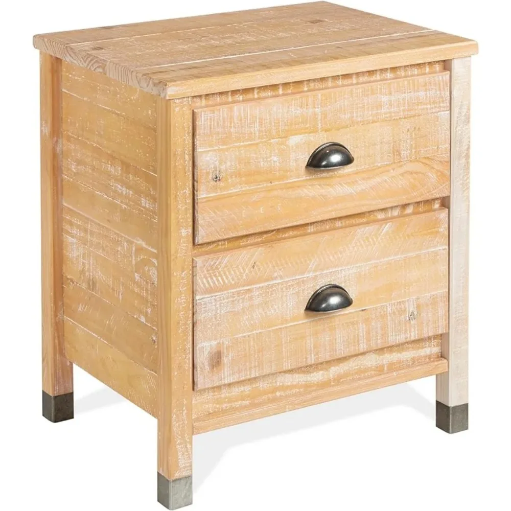 Baja Night Stand  2 Drawer  Solid Wood  Rustic Bedside Table for Bedroom Living Room  Sofa Couch