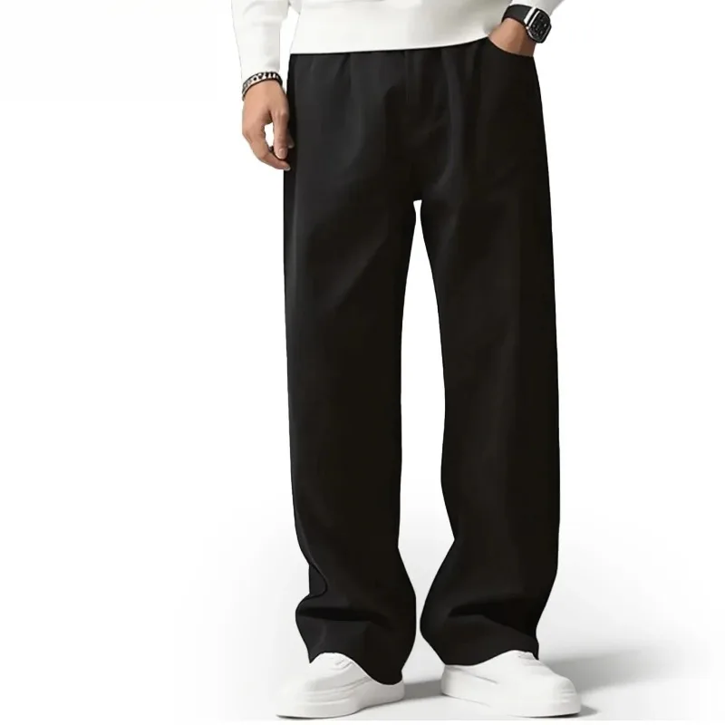 Super Quality Men's Loose Straight Jeans Cotton Soft Drape Business Casual Trousers Classic Daily Black Brand Baggy Denim Pants
