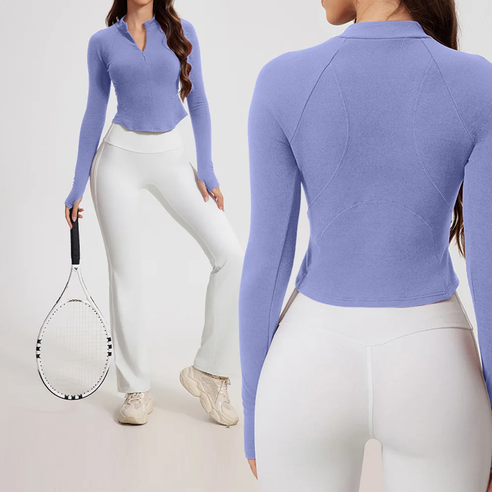

Yoga Top Seamless Long Sleeve Jacket Women Slimmed Impact Half Zippy Gym Fitness Workout Running Clothes Yoga Pilates Sports Top