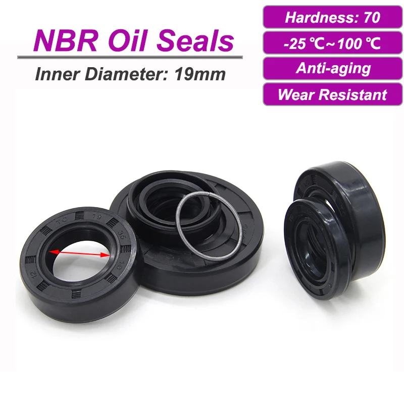 2/5pcs NBR Framework Oil Seals ID19mm TC-19*25/26/28/30/32/35/40/42/45/47*5/6/7/8/10mm Nitrile Rubber Shaft Double Lip Gasket