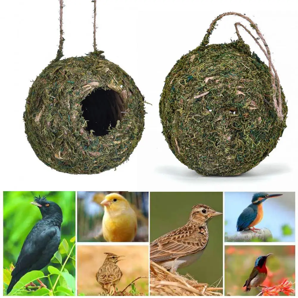 

Outdoor Bird Shelter Durable Birdhouse Hand Woven Hummingbird Nest Creative Grass Birdhouse for Gardens Balconies Tree Trunks