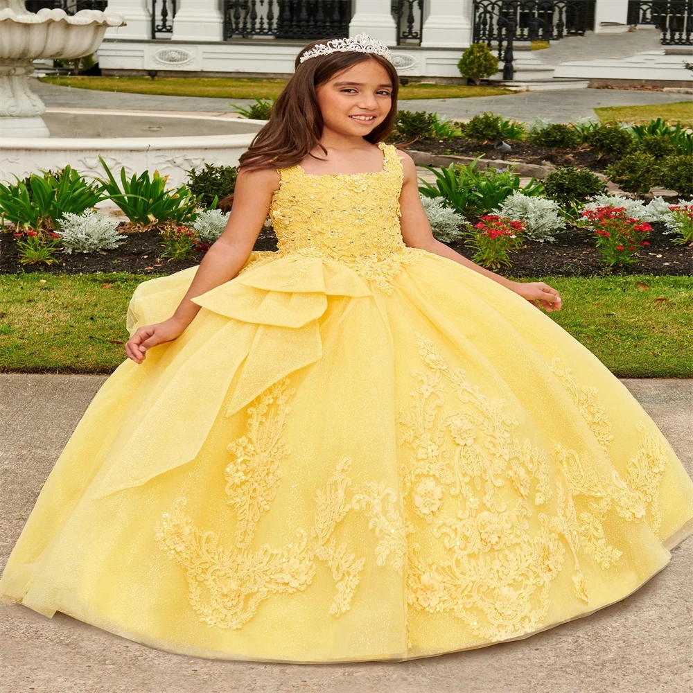 Yellow Photo Flower Girl Dress Sparkling Fluffy Junior Bridesmaid Gown Birthday Dress Sacrament Custom Banquet Celebration