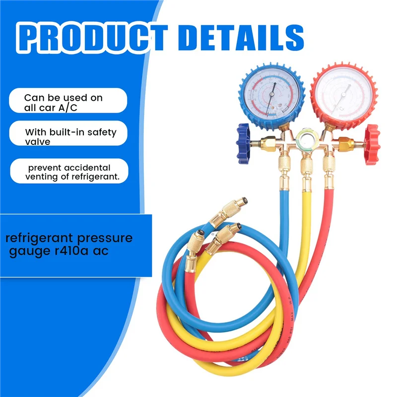 

Комплект манометров хладагента для R12 R22 R404A со шлангом и крюком, пластик + металл