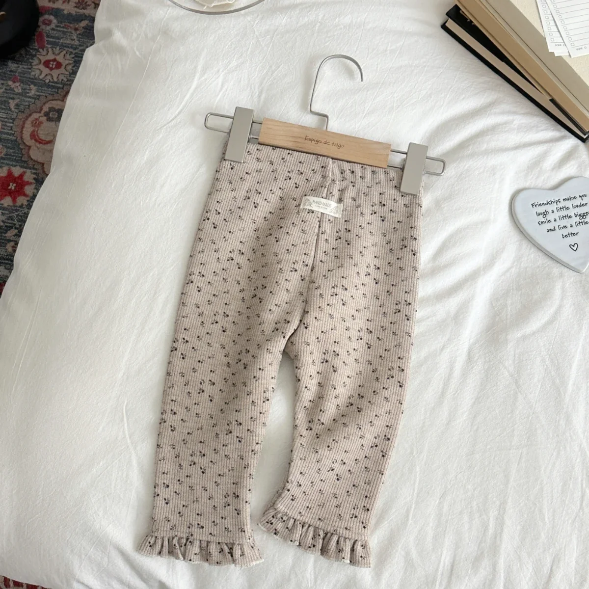 Lace Hem Small Floral Print Kids Pants Baby Girls Winter Elastic Waist Casual Toddler Baby Trousers Clothes for 0-3 Years