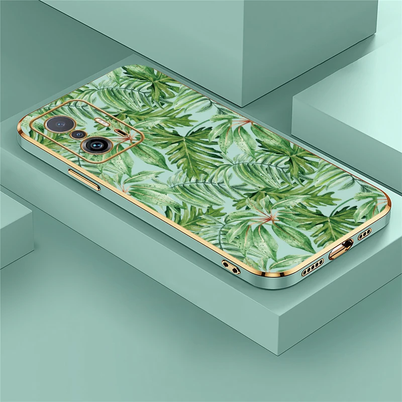 Plating Soft Silicone Phone Case For Xiaomi Mi 11T 10 Pro 9T 11i 10T 11 Lite 5G NE 11X Pro TPU Shockproof Leaves Print Cover