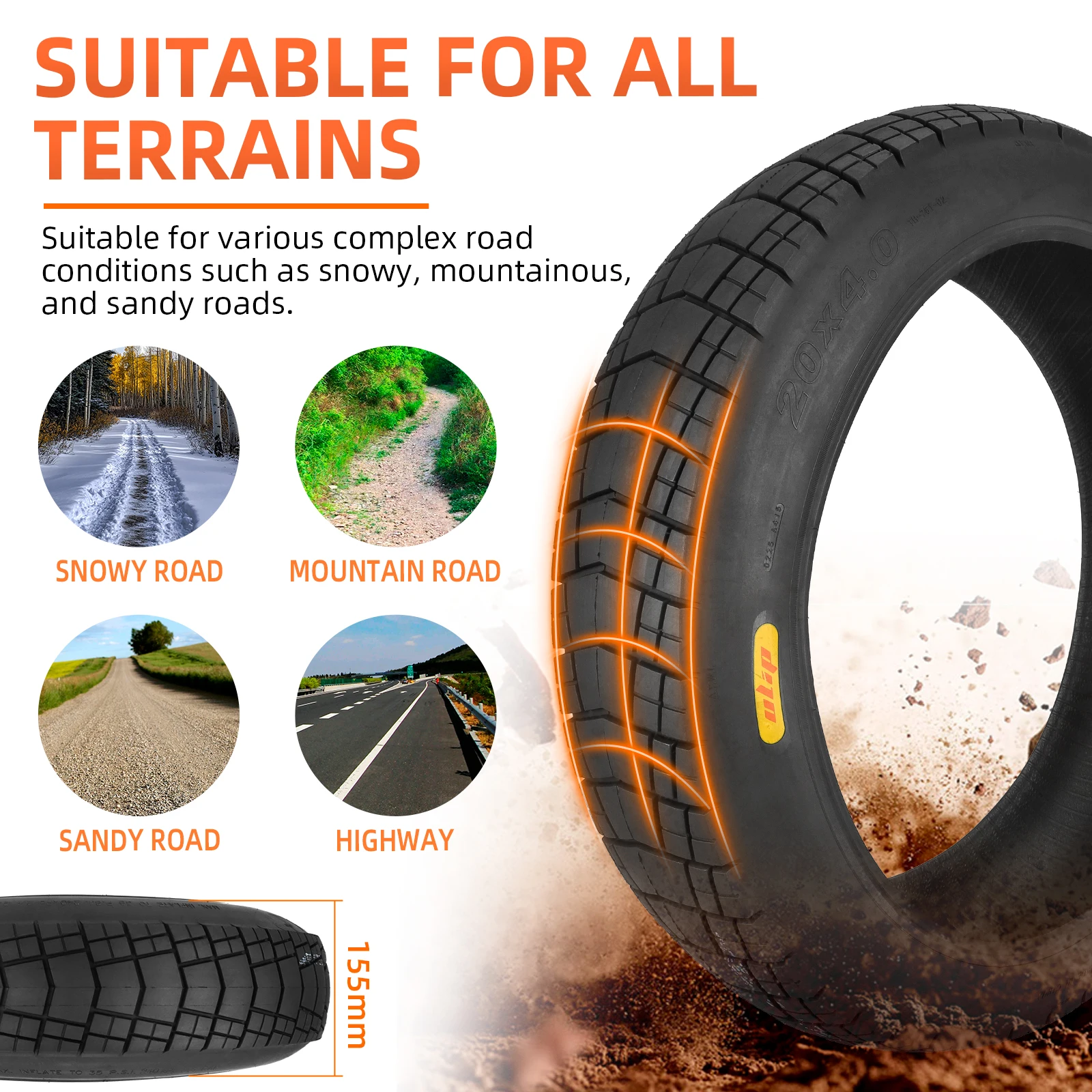 ULIP 20Inch 20x4.0 Fat Tire MTB Bicycle Front and Rear Wheel Anti-Slip Fat Out Tire Electric Snowmobile Beach Bicycle Tire Parts