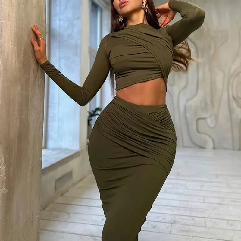 Ueteey Two Piece Skirt Sets Casual Outfits Women Long Sleeve Irregular Tops + Bodycon Skirts Suit Female Vocation Streetwear