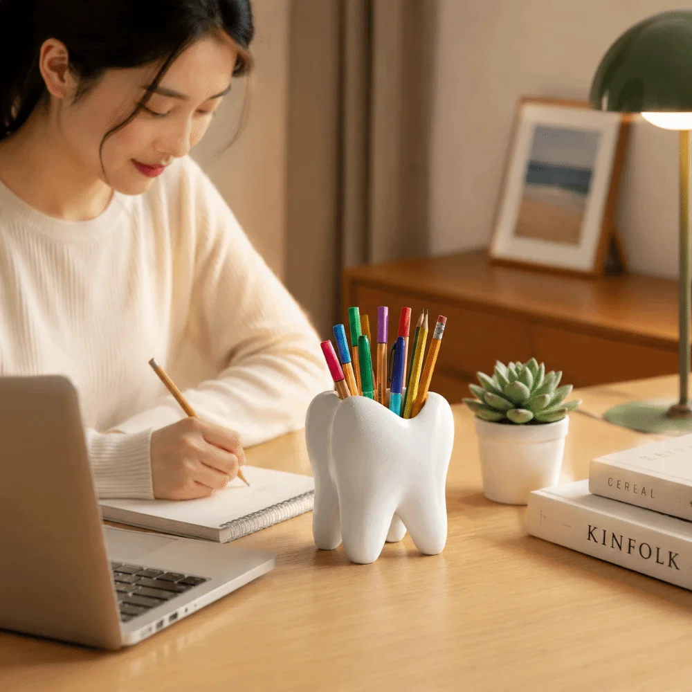 Tooth Shaped Toothbrush Holder Plastic Storage Box Stationery Pen Holder‌ Multifunctional Desk Organizer Succulent Planter