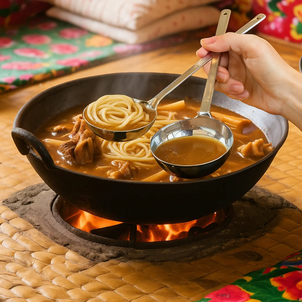 Stainless Steel Soup Spoon Deepened Long Handle Slotted Spoon Flat Bottom Rust-proof Serving Colander Restaurant