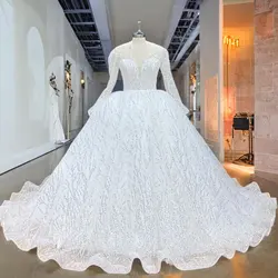 Classic  Wedding Dresses with Long Sleeve Luxury Vestidos De Novia Backless Beading Lace Trouwjurk Gorgeous Bridal Gowns