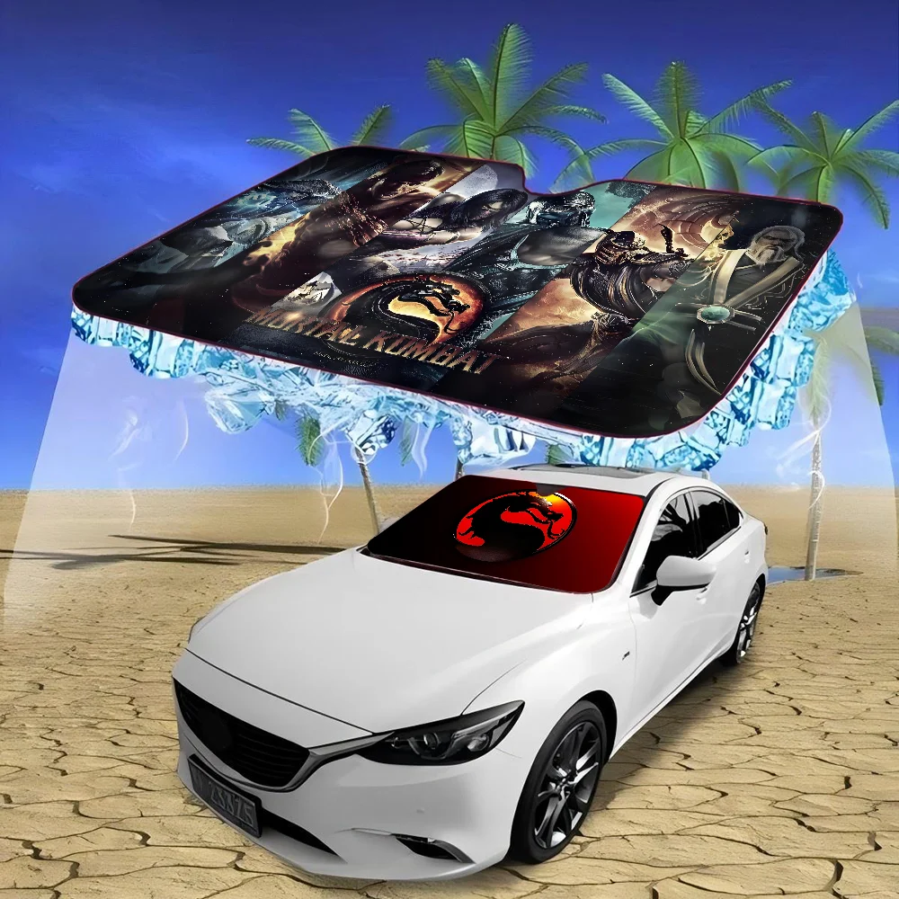 Mortal Kombat ตัวอักษรกระจกรถยนต์พับ Sun Shade COVER BLOCK Reflector แบบพกพา Breathable Anti UV Protector หน้าจอ