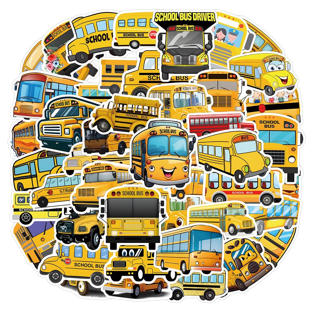 10/30/55/110PCS Cartoon School Bus Creative Stickers Cute Funny Graffiti Decoration Suitcase Water Cup Notebook Decals Kids Toy