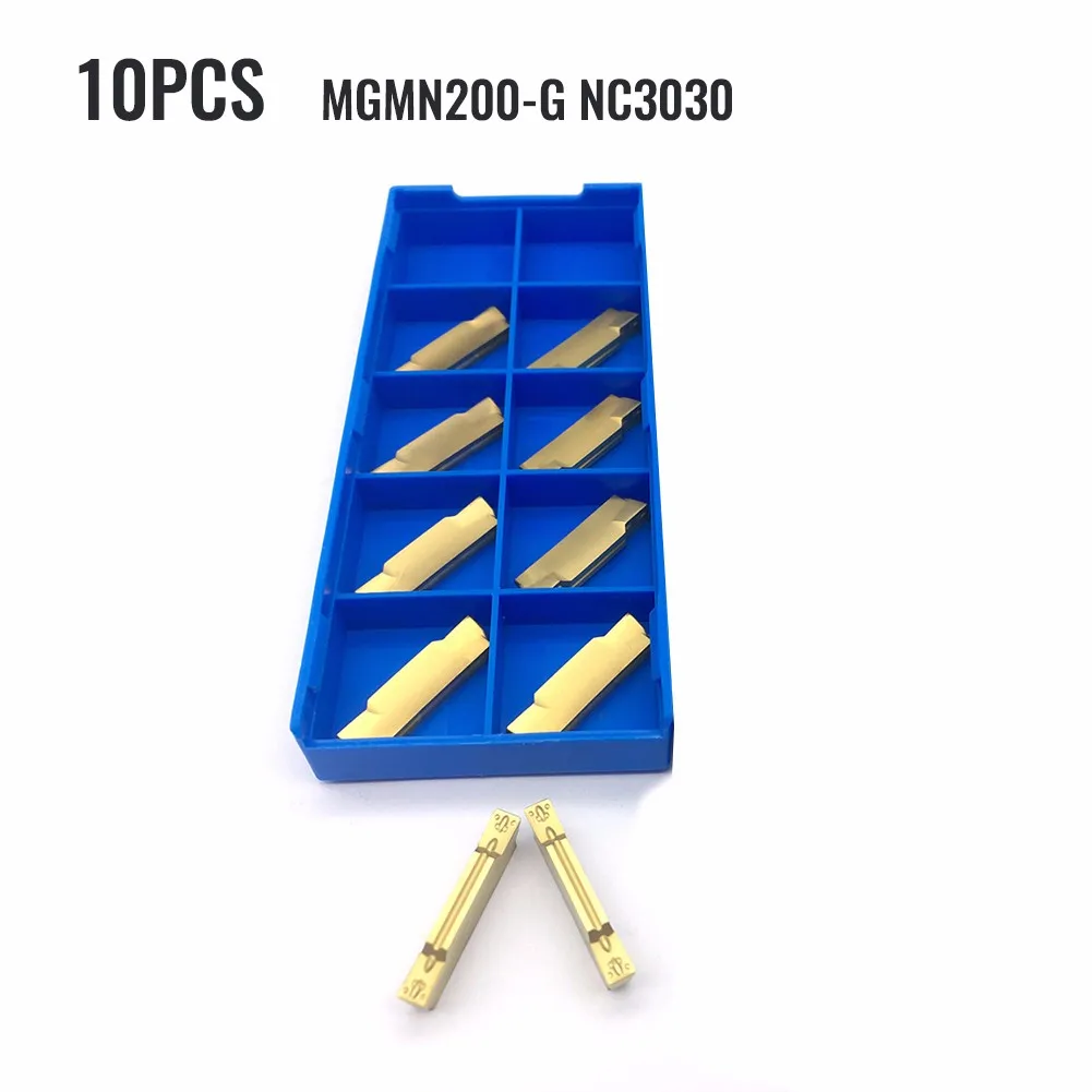 Carbide Blades 10pcs Carbide Inserts Parting Set Steel Processing Tools Turning Turning Inserts MGMN200 NC3030 With Box Cutter