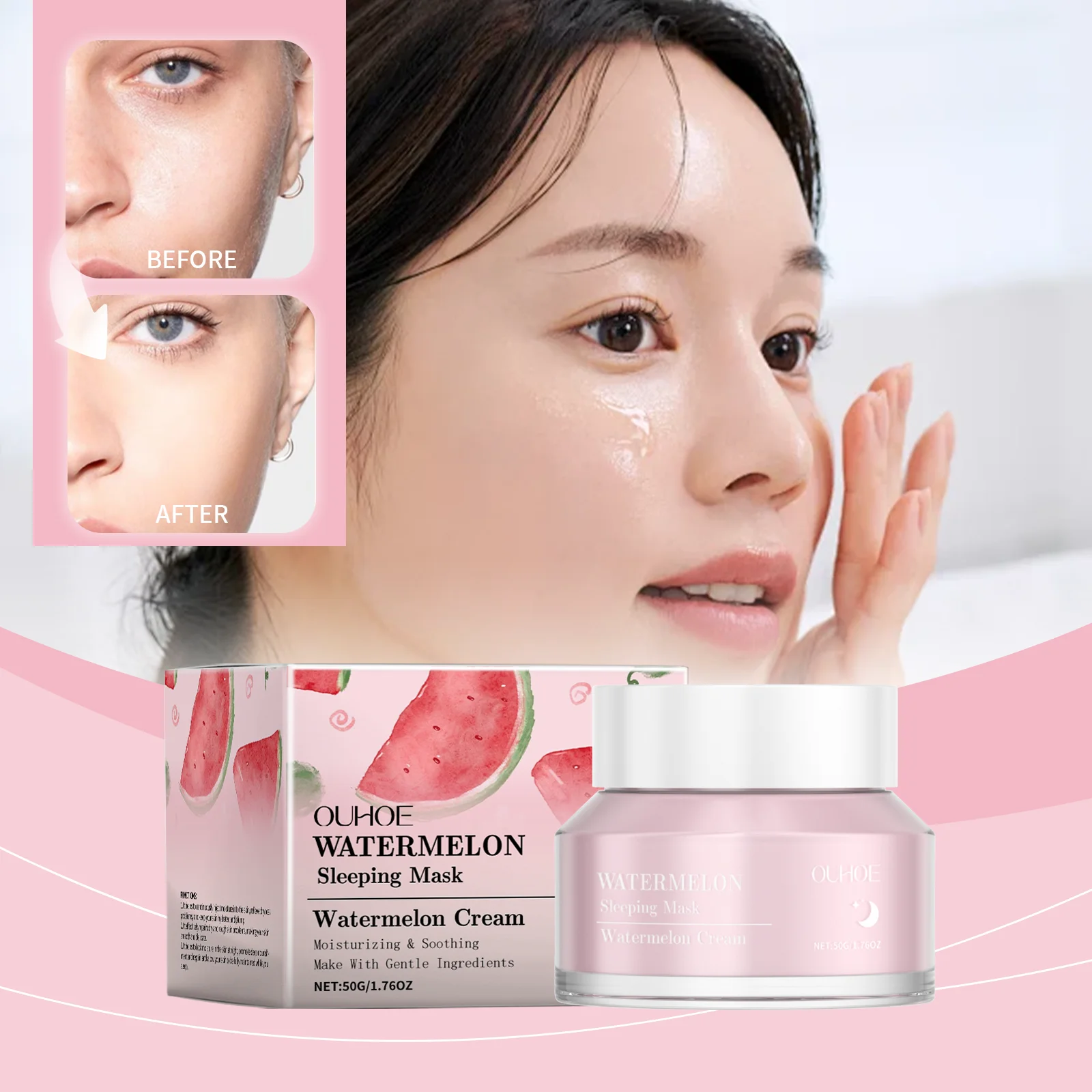 Mascarilla facial para dormir con sandía Mascarilla facial hidratante, hidratante, iluminadora y limpieza profunda de poros