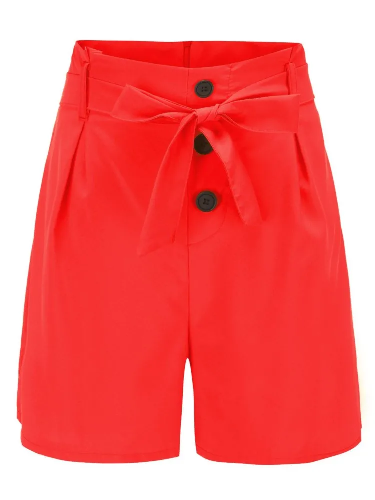 Y2K Five-quarter Pants Solid Color Button High Waist Strap Beach Summer Women's Casual Versatile Holiday Wide-leg Shorts Bottoms