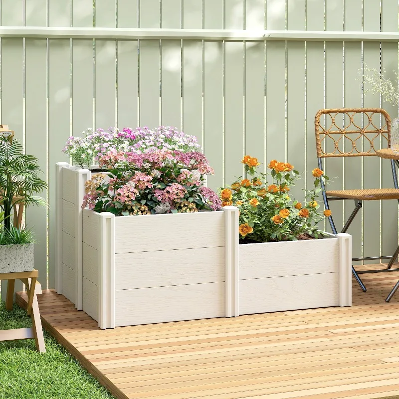 Jardinière surélevée en plastique à 3 niveaux empilables, pot de culture modulaire à fond ouvert pour herbes, boîte de plantation extérieure à assembler soi-même