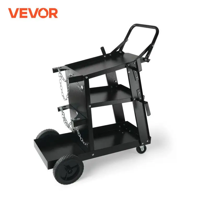 VEVOR-3-Tier Carrinho De Soldador com Rodas Giratórias, Correntes De Segurança, Tanque De Rolamento, Armazenamento Para Máquina De Cortador De Plasma