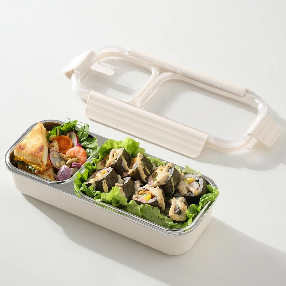 Portable 304 Stainless Steel 2 / 3-Compartment Light Meal Bento Box Office Workers Portion-Controlled Fruits Snack Lunch Box