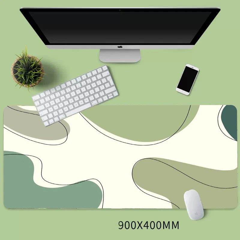 Large Gaming Mouse Pad, Anti-slip Desk Mat, Stitched Edges, Green Beige Abstract Pattern, Non-fading for PC Gaming & Daily Use