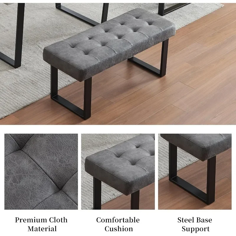 3 Piece Dining Table Set with Gray Bench, 42.9 Inch Modern Kitchen Table with Right Seat Corner Bench and 43.3 Inch Bench