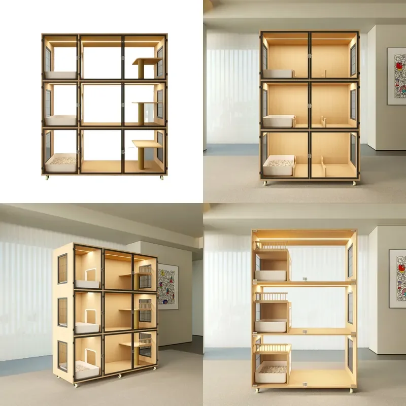 Solid Wood Cat Cage Villa Cabinet Glass Display House Nest Warm Insulation Box for Brooding