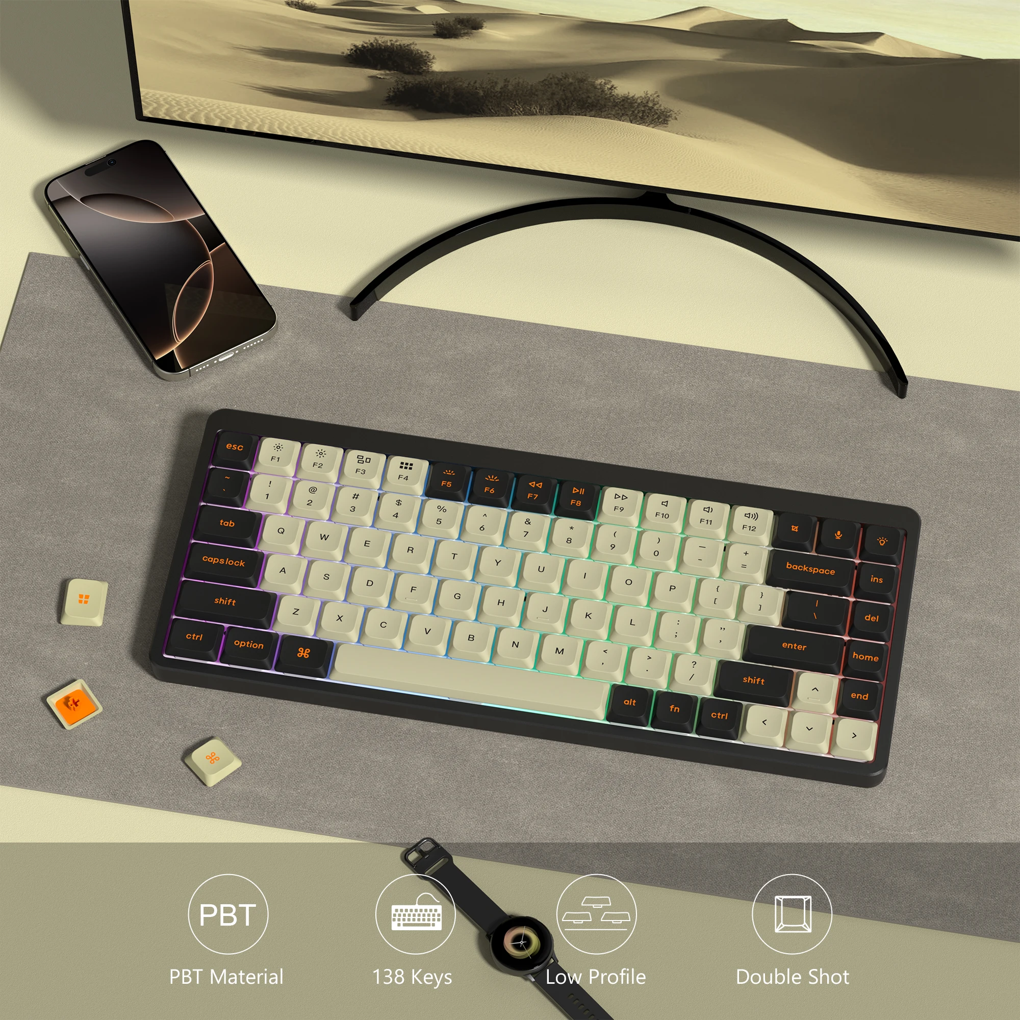 أغطية مفاتيح رفيعة من الكربون مخصصة منخفضة المستوى للكمبيوتر الشخصي أغطية مفاتيح PBT مزدوجة النار 138 مفتاحًا لمفاتيح Gateron MX لوحة مفاتيح الألعاب الميكانيكية