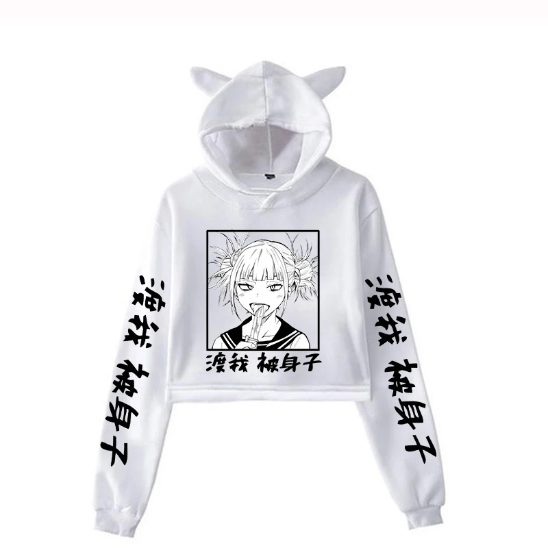 Hot Anime Himiko Toga Printed Sweatshirt Long Sleeve Women Girl Casual Y2k Cropped Cat Ears Hoodies