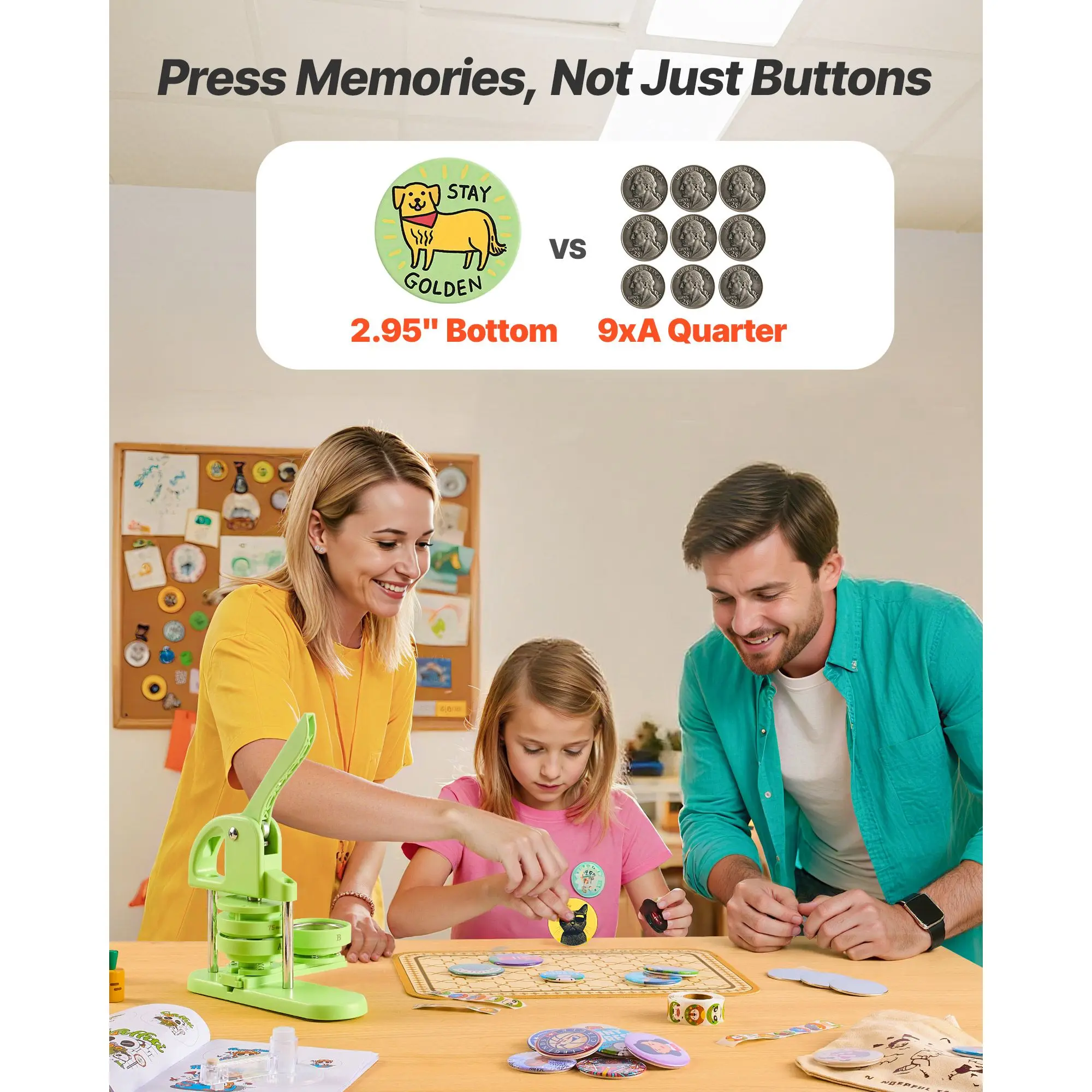 Button Maker Machine, 2.95 in, Plastic Pin Maker with 100pcs Button Parts, Circle Cutter and Magic Book, Reinforced Ergonomic Ha