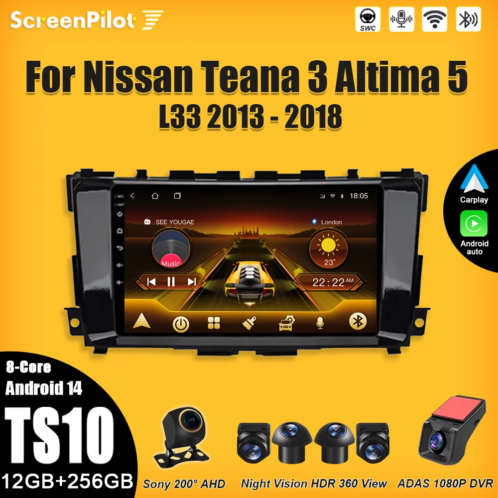Android 15 para nissan teana 3 altima 5 l33 2013 - 2018 reprodutor de vídeo multimídia carplay tela de toque rds 8 núcleo 5g tela de toque