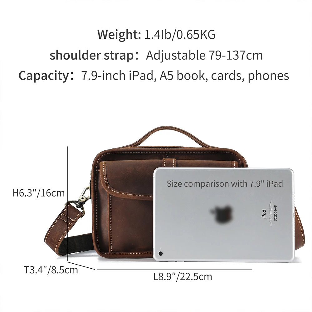 JOYIR-bandolera pequeña de piel auténtica para hombre, bolso de hombro cruzado Vintage para iPad de 7,9 \