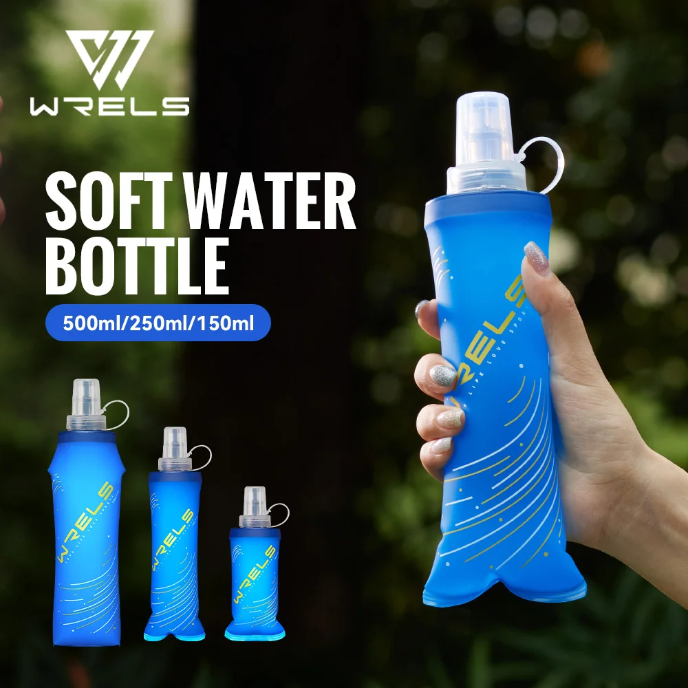 WRELS Zusammenklappbare Wasserflasche TPU BPA-frei Outdoor Camping Wandern Reisen Faltbare Wasserflasche Leichte Lauf-Wasserflasche