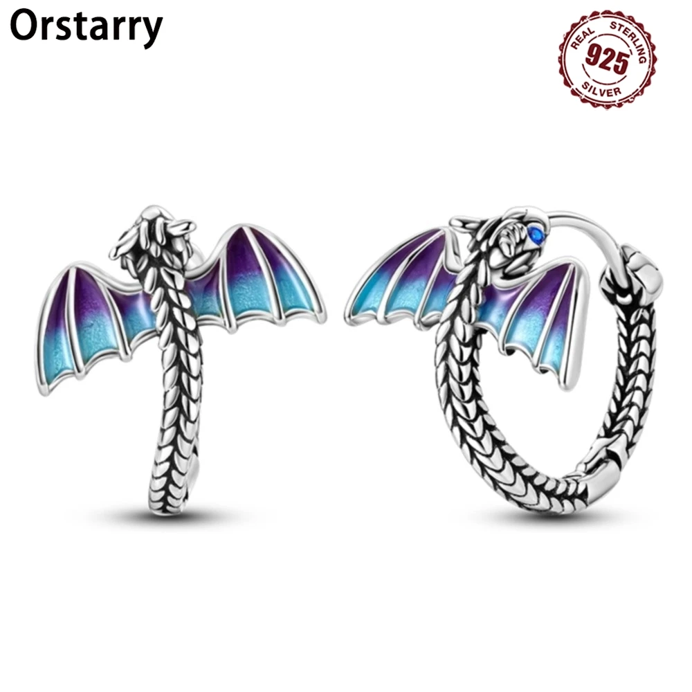 925 Sterling Silver Exquisite Blue Purple Dragon Earrings Jewelry Versatile Hoop Earrings For Women Jewelry Birthday Party Gifts