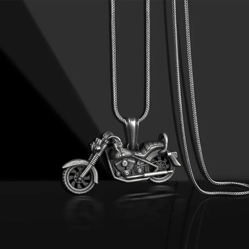 Vintage Gothic Men Hip Hop Jewelry Punk Titanium Steel Motorcycle Pendant Necklace Male Brave Forward Motorcycle Rider Necklace